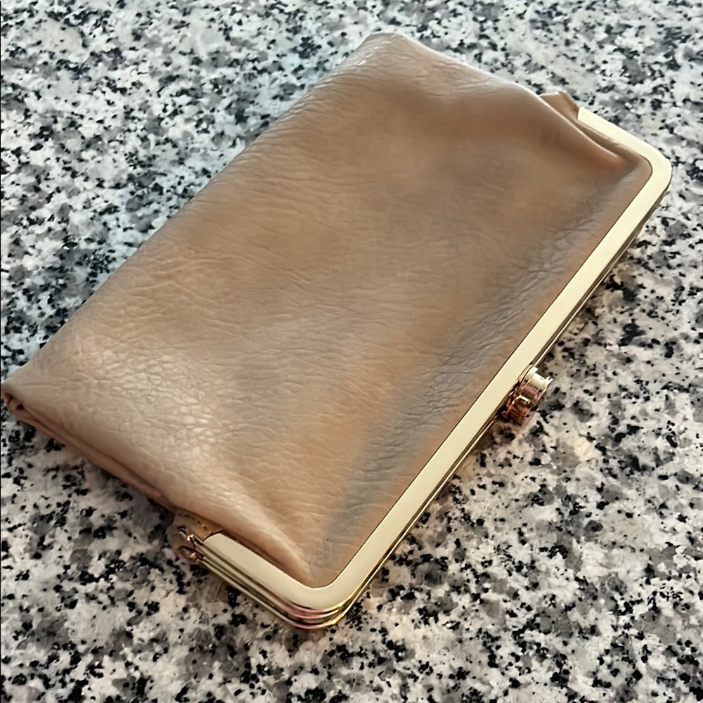 Tan Leather Wristlet with Gold Frame